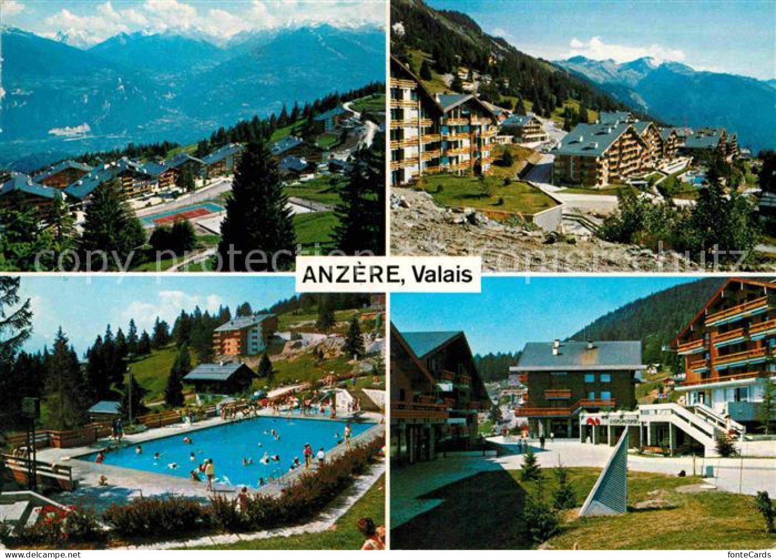 12772387 Anzere Panorama Schwimmbad Dorfpartie Anzere - Sonstige & Ohne Zuordnung