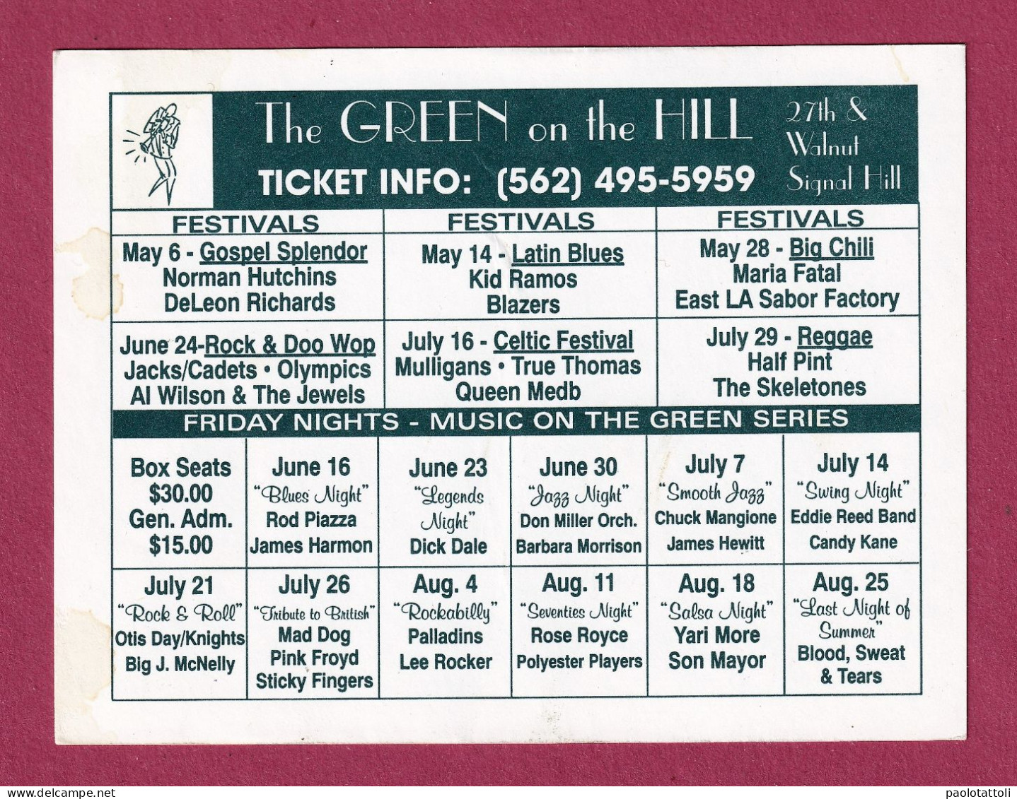 The Green On The Hill. Signal Hill, California- Show Programm. 140x 110mm. - Programmes