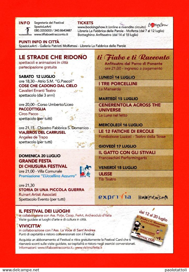 Advertising Cardboard- Città Di Molfetta. Ti Fiabo E Ti Racconto, 19° Festival Teatro Ragazzi- 2014. Post Card's Size. - Programmes