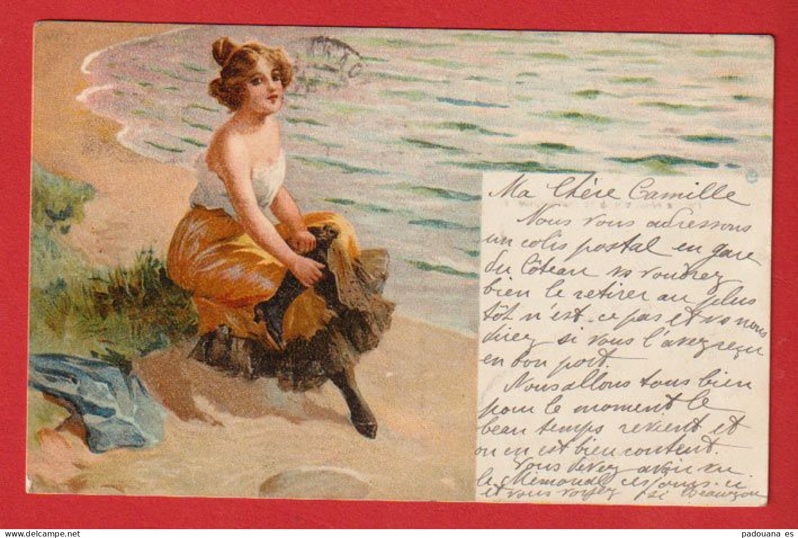 AE714 FANTAISIES JOLIE JEUNE FEMME AU BORD DE L'EAU EN 1906 ILLUSTRATEUR NON SIGNE - Femmes