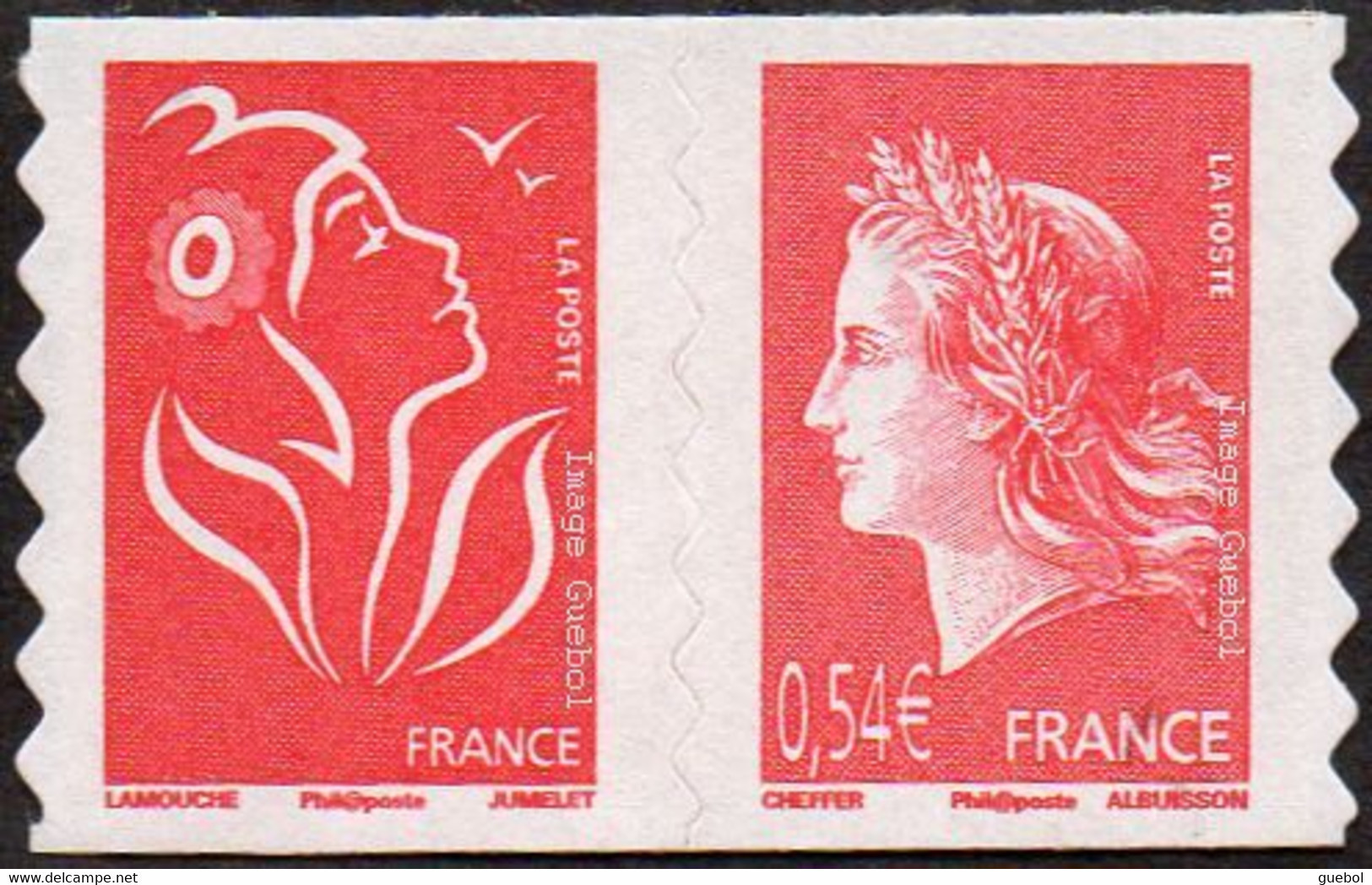 France N° 4109 P Ou 139 P Autoadhésif - Marianne Lamouche Cheffer, Paire Du Carnet Soit Ici 4109 + 3744-b - Unused Stamps
