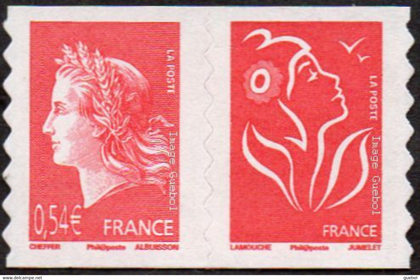 France N° 4109 P Ou 139 P Autoadhésif - Marianne Lamouche Cheffer, Paire Du Carnet Soit Ici 4109 + 3744-b - Unused Stamps