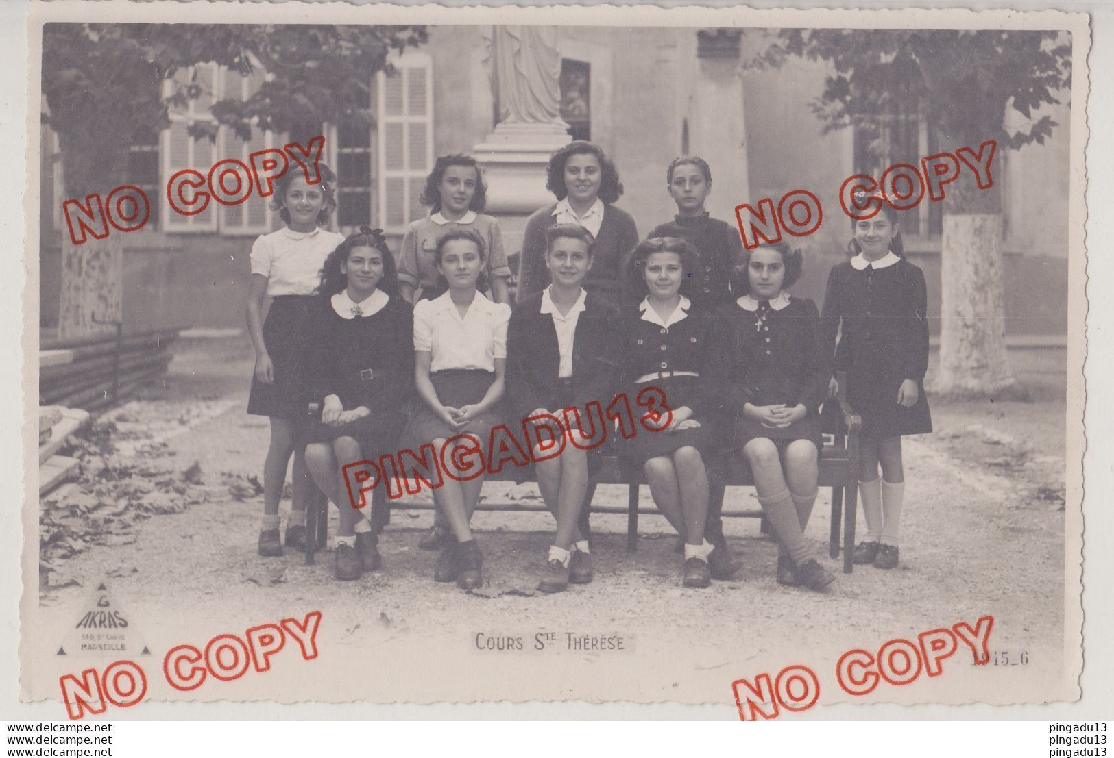 Fixe Marseille Prado Cours Sainte Thérèse 1945-46 Jeune Fille Toutes Nommées Beau Format Excellent état - Identifizierten Personen