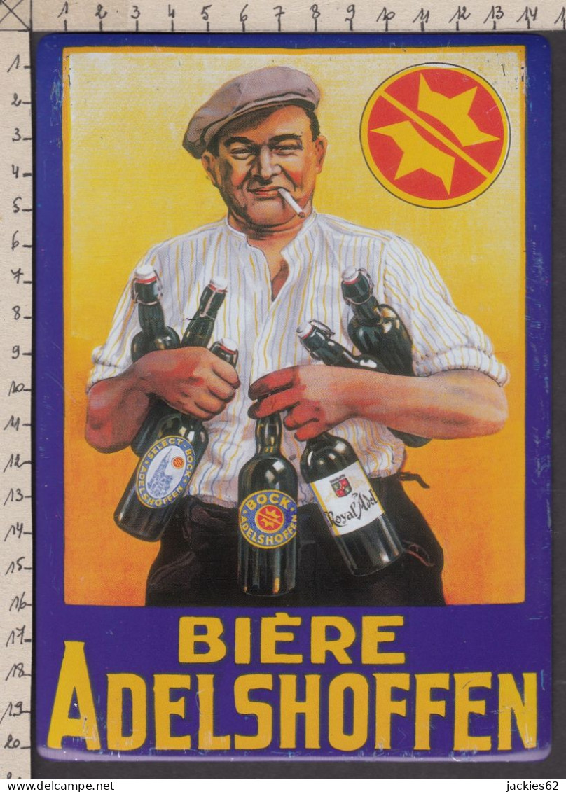 095309GF/ Bière ADELSHOFEN, Plaque Publicitaire Métallique En Forme De Carte Postale - Sonstige & Ohne Zuordnung