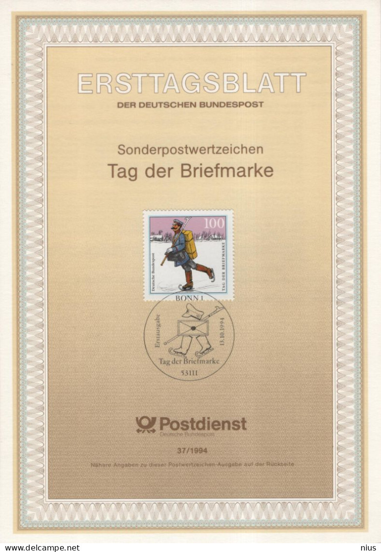 Germany Deutschland 1994-37 Tag Der Briefmarke, Stamp Day, Postman, Canceled In Bonn - 1991-2000