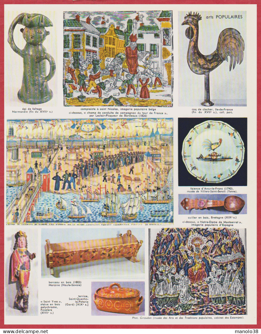 Art Populaire. Arts Populaires. Epi De Faitage, Imprimerie Populaire, Coq De Clocher ... Porcelaine .... Larousse 1960. - Historical Documents