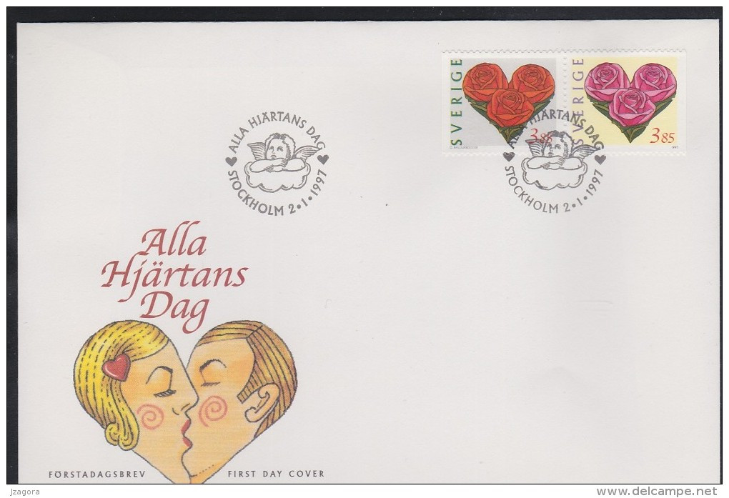 GREETINGS STAMPS - ST. VALENINE'S DAY VALENTINSTAG SAINT-VALENTIN SWEDEN SCHWEDEN SUEDE 1997 MI 1982 1983 FDC HEART LOVE - Otros & Sin Clasificación