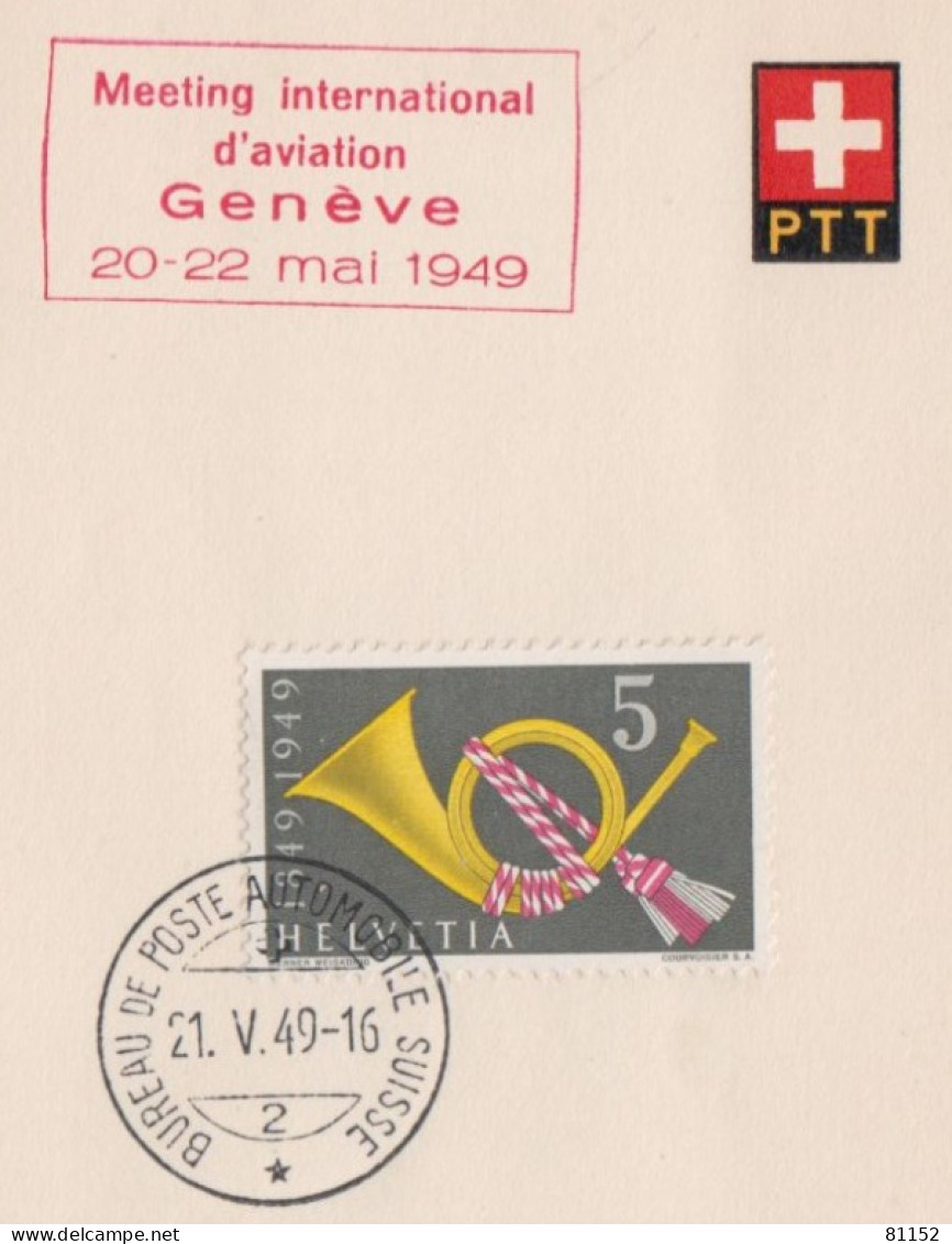 Meeting International D'aviation GENEVE 20-22 Mai 1949 Sur Feuillet   Vierge   Le 21 V 1949   Blason   PTT - Other & Unclassified
