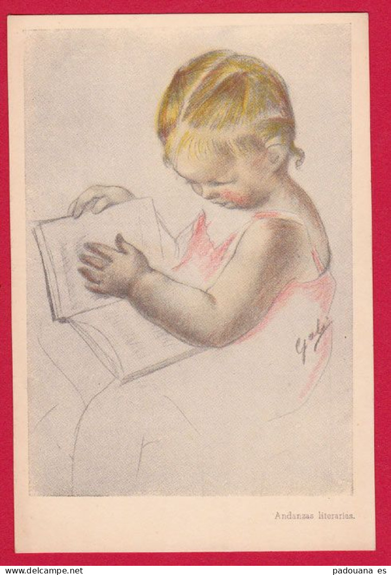 AE530 ENFANT LITTLE GIRL FILLETTE LIVRE ESQUISSE CRAIE CRAYON FANTAISIE ILLUSTRATEUR - Autres & Non Classés