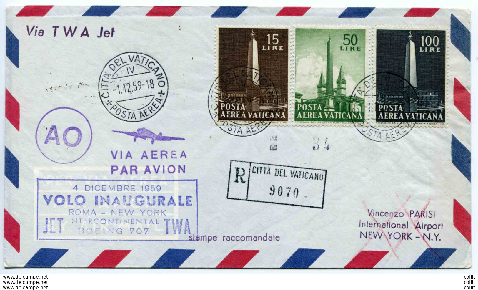 1° Volo (Vaticano) Roma/New York Del 4.12.59 - Unused Stamps