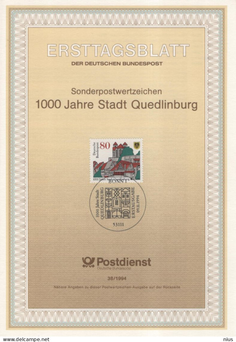 Germany Deutschland 1994-38 1000 Jahre Stadt Quedlinburg, Canceled In Bonn - 1991-2000