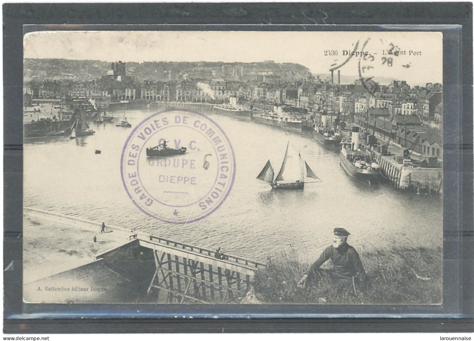 CACHET MILITAIRE -76 DIEPPE -CP- FRAPPE SUP-DOUBLE CERCLE ,VIOLET,38mm-GARDE DES VOIES DE COMMUNICATIONS* - Guerre De 1914-18