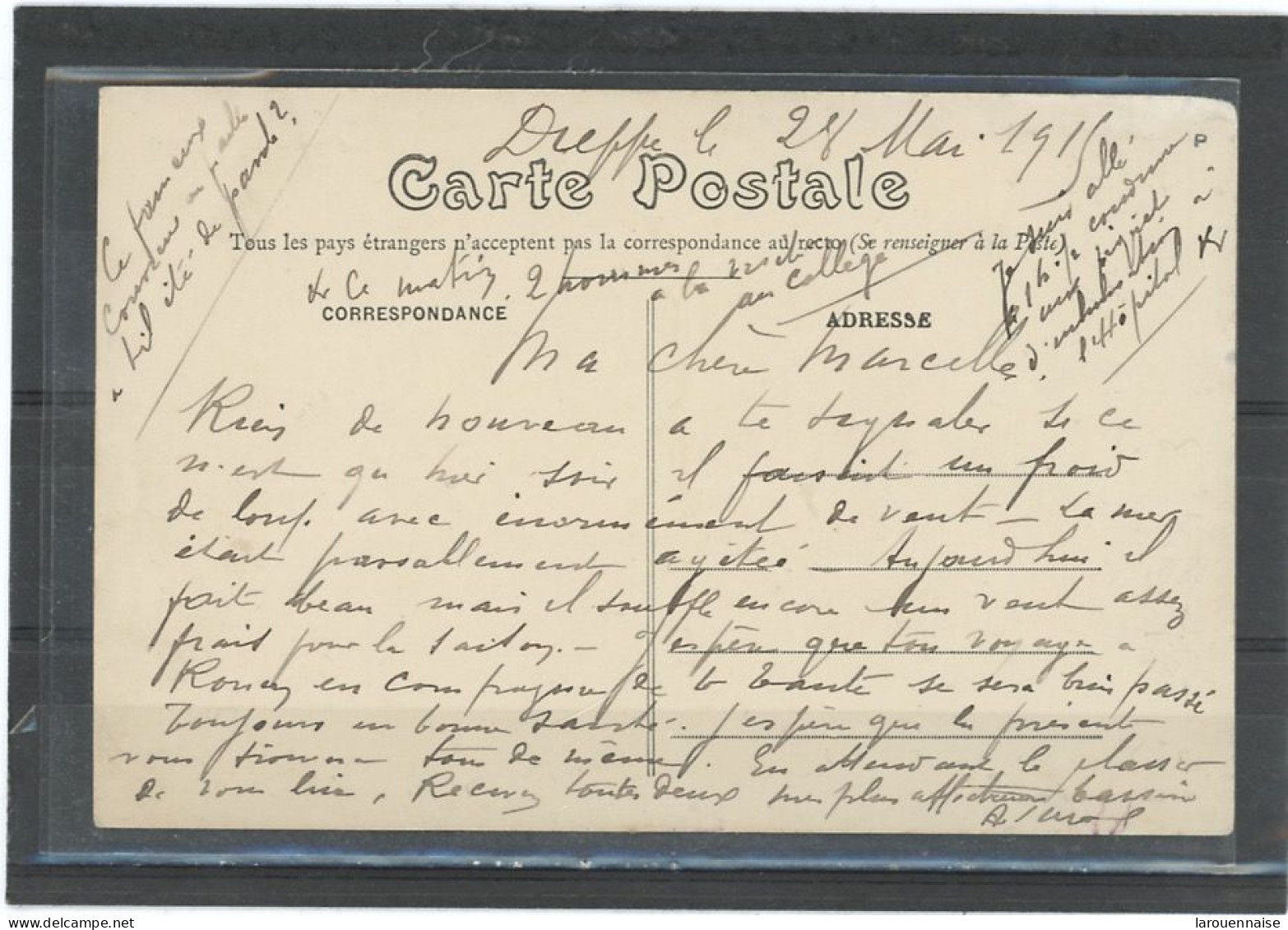 CACHET MILITAIRE -76 DIEPPE -CP- FRAPPE SUP-DOUBLE CERCLE ,VIOLET,38mm-GARDE DES VOIES DE COMMUNICATIONS* - Guerre De 1914-18