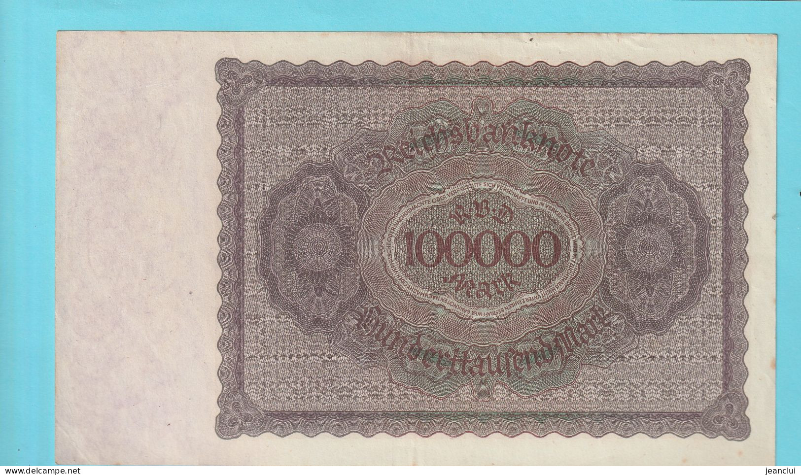 REICHSBANKNOTE . 100.000 MARK   . 1-2-1923 . N°  T.01045510 . GROS CHIFFRES  .  2 SCANNES  .  BILLET USITE - 100.000 Mark