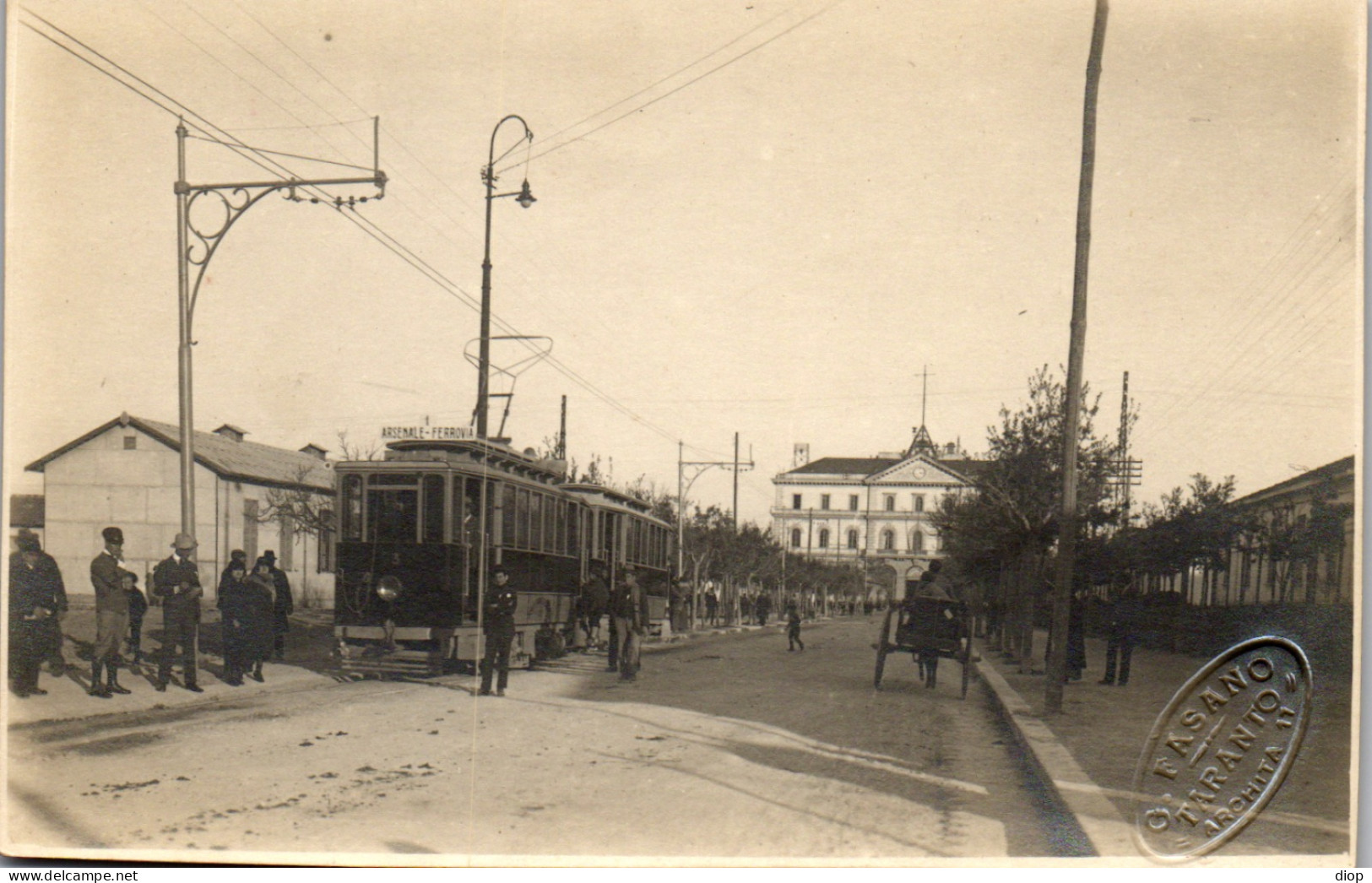 CP Carte Photo D&#039;&eacute;poque Photographie Vintage Italie Italia Taranto Tramway  - Places