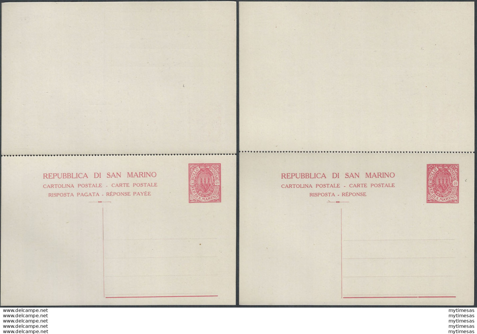 1925 San Marino Cartoline Postali Stemma 40c.+40c. Rosa Filagrano C17A - Other & Unclassified