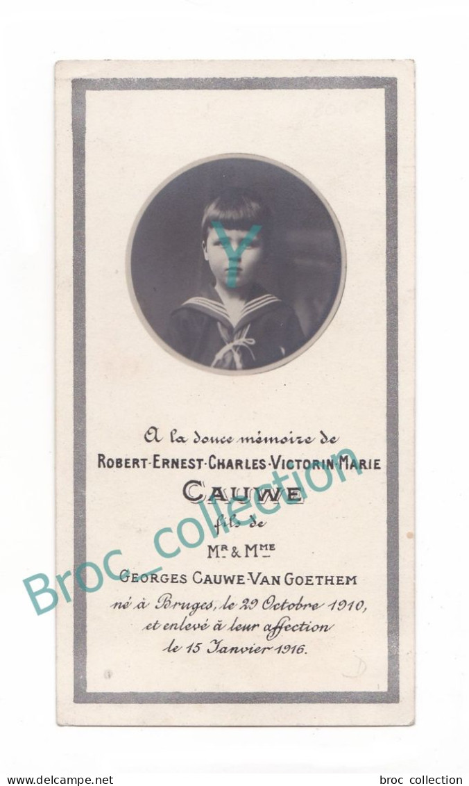 Bruges, Mémento De Robert Ernest Charles Victorin Marie Cauwe (Van Goethem), 15/01/1916, 5 Ans, Enfant, Décès - Images Religieuses