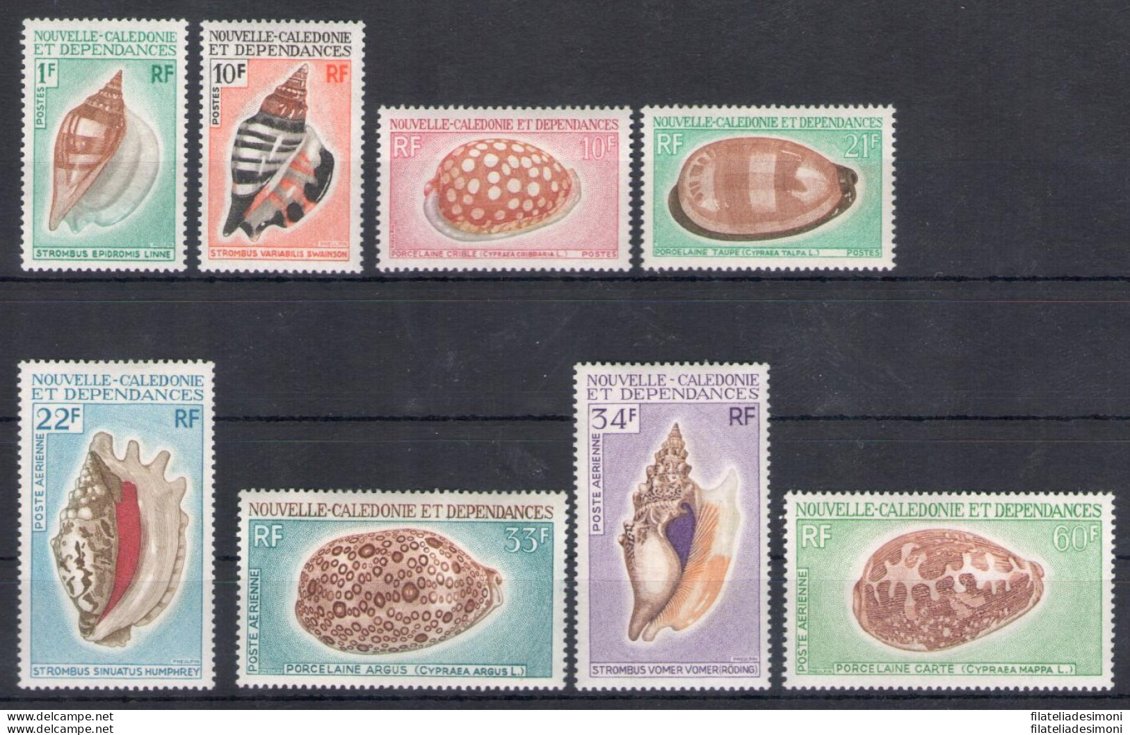 1970-71 Nouvelle Caledonie - Yvert N. 368/71 + PA 113/16 - Conchiglie - MNH** - Fische