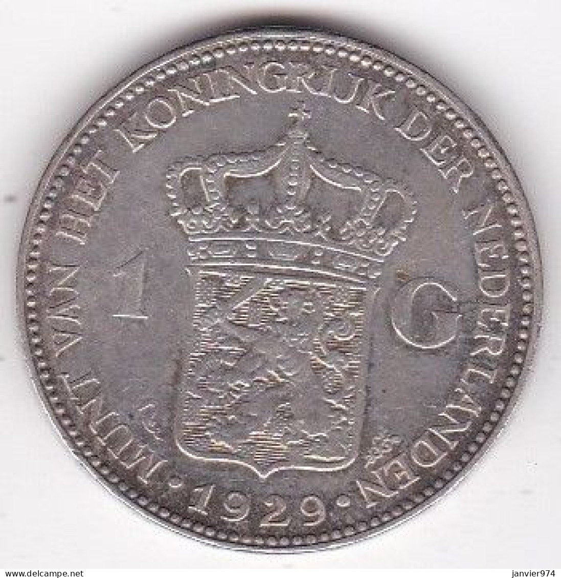 Pays-Bas 1 Gulden 1929, Wilhelmina, En Argent KM# 161 - 1 Gulden