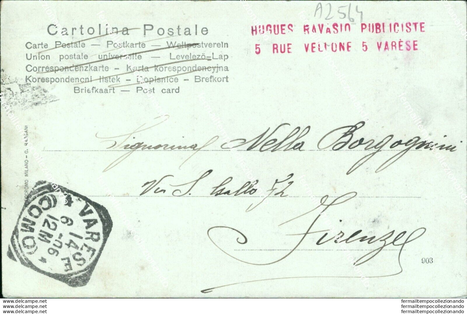 Az564 Cartolina Varese Citta' Corso Roma 1906 - Varese