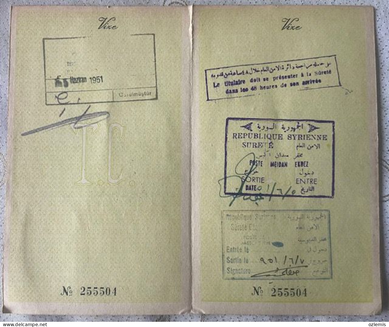 PASSPORT  PASSEPORT, PAGE ,1951 ,SYRIENNE ,LIBAN ,VISA ,FISCAL - Colecciones