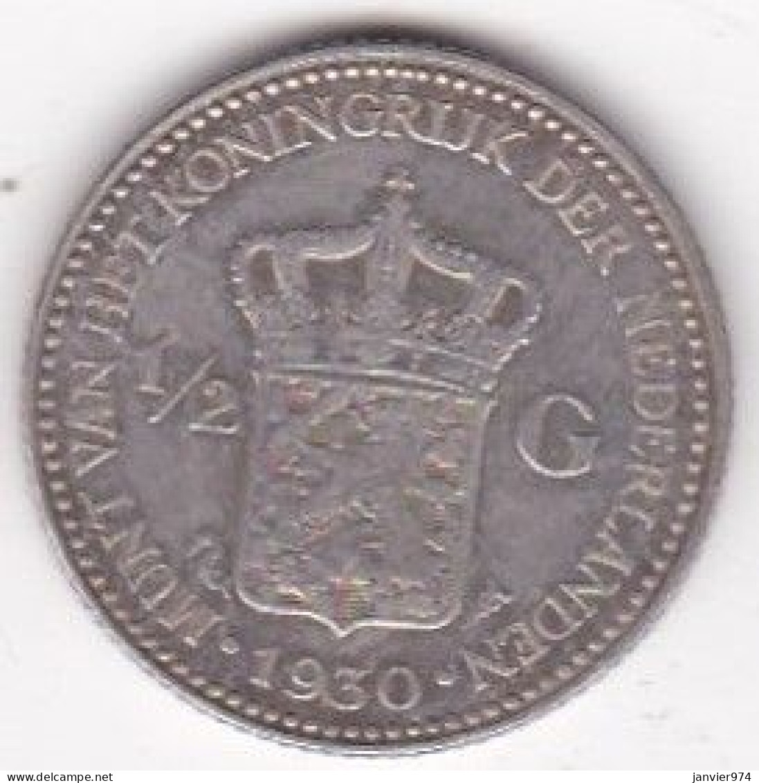 Pays Bas 1/2 Gulden 1930 , Wilhelmina, En Argent, KM# 160 - 1/2 Florín Holandés (Gulden)