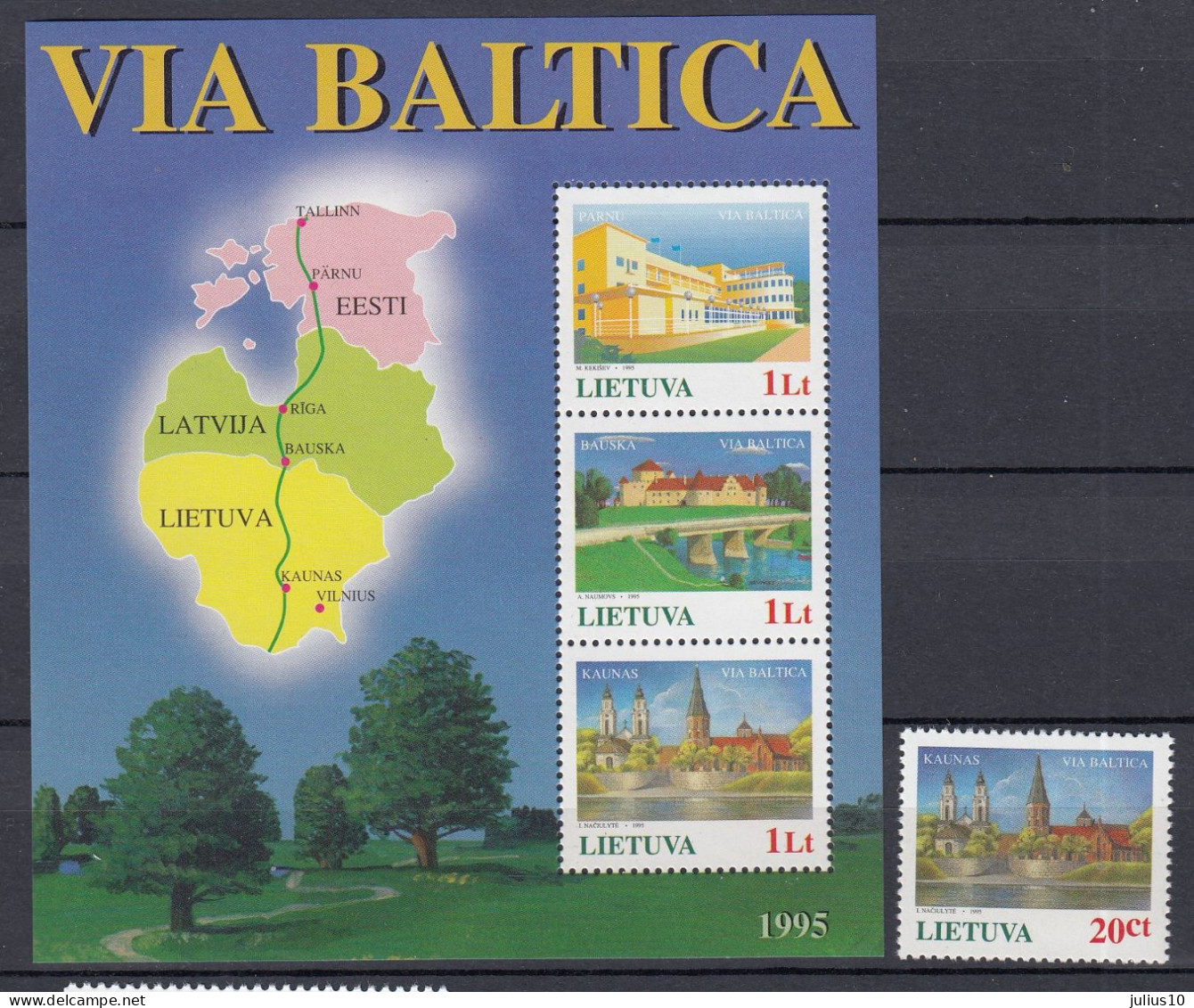 LITHUANIA 1995 Via Baltica Joint Issue MNH(**) Mi 576 Bl 6 #Lt1141 - Lituanie