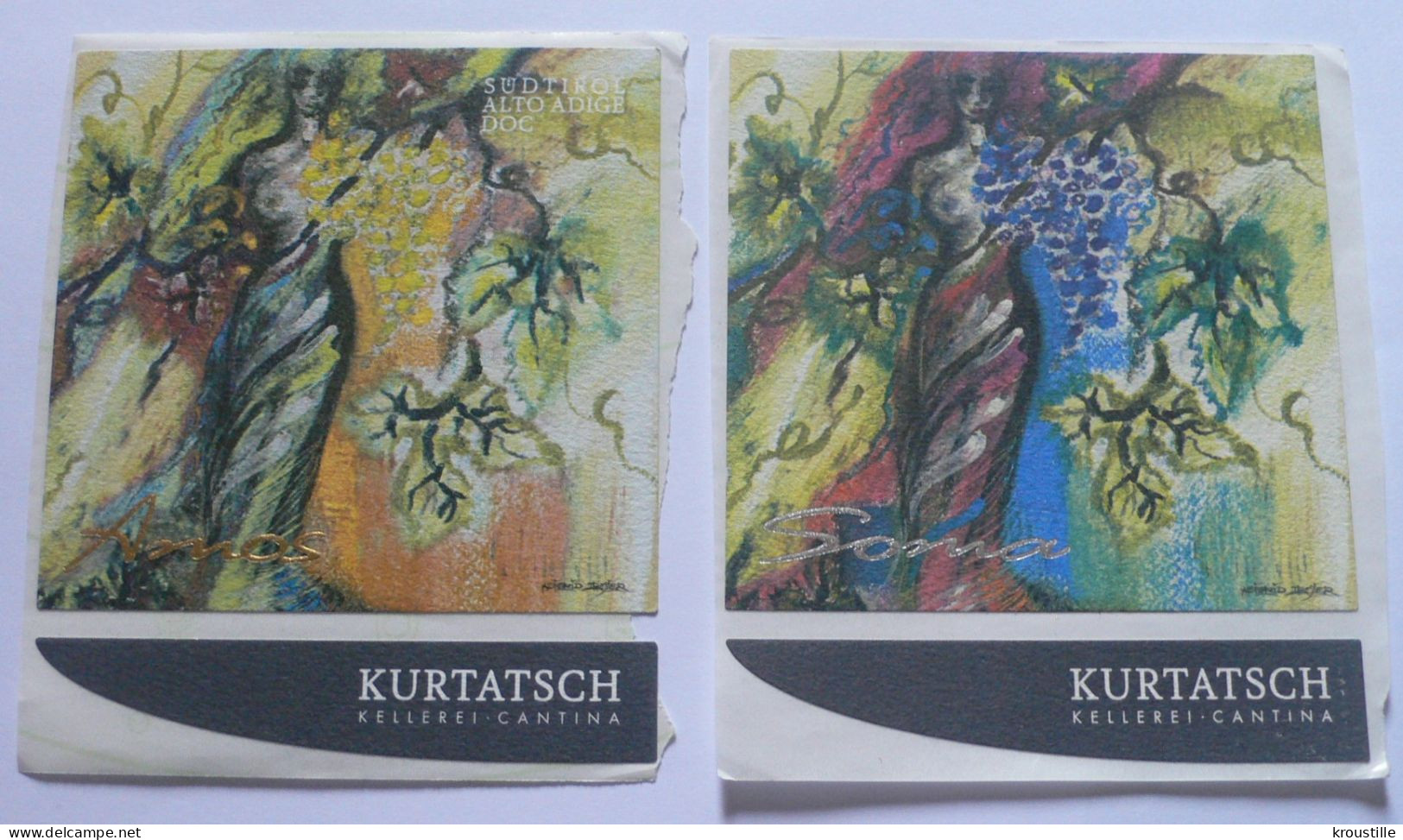 THEME FEMME / PEINTURE : LOT DE 2 ETIQUETTES KURTATSCH - NEUVES - Beauté Féminine Art Nouveau