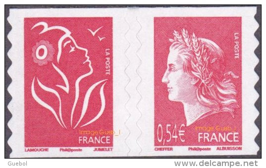 France Marianne De Lamouche Autoadhésif ** N°  139 P Ou 4109 P - Paire CENTRALE Du Carnet Soit 3744 B + 4109 - 2004-2008 Marianne De Lamouche