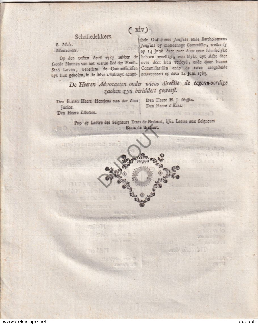 Brabant - Staeten Van Brabant 1787 - Opsomming Van Geestelijken, Adel, Ambachten In Antwerpen, Leuven, Brussel  (V3117) - Oud