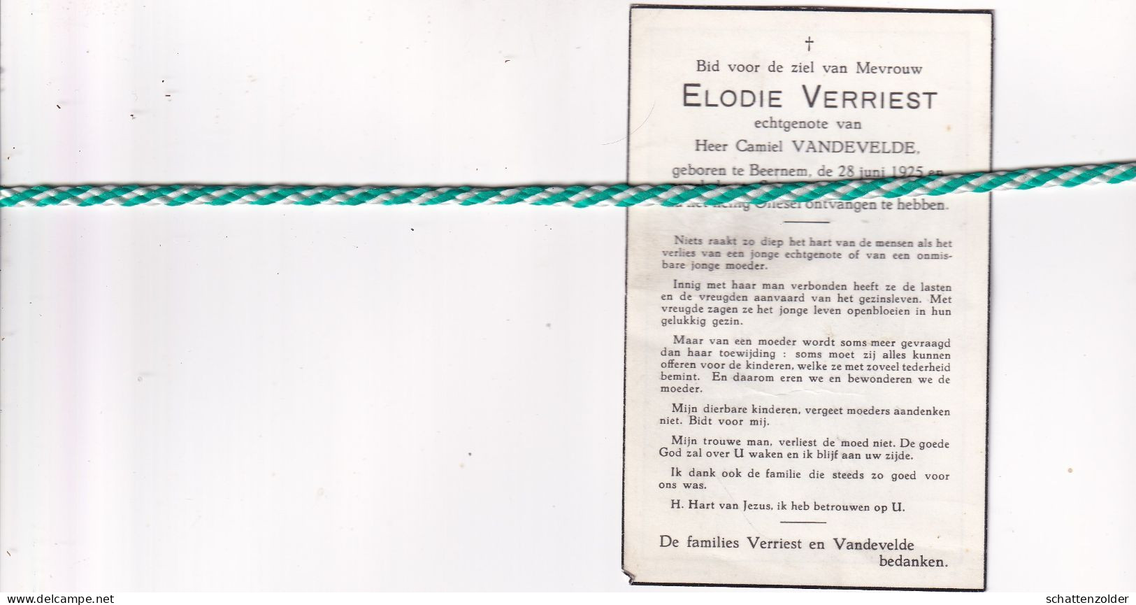 Elodie Verriest-Vandevelde, Beernem 1925, Spiere 1961 - Décès
