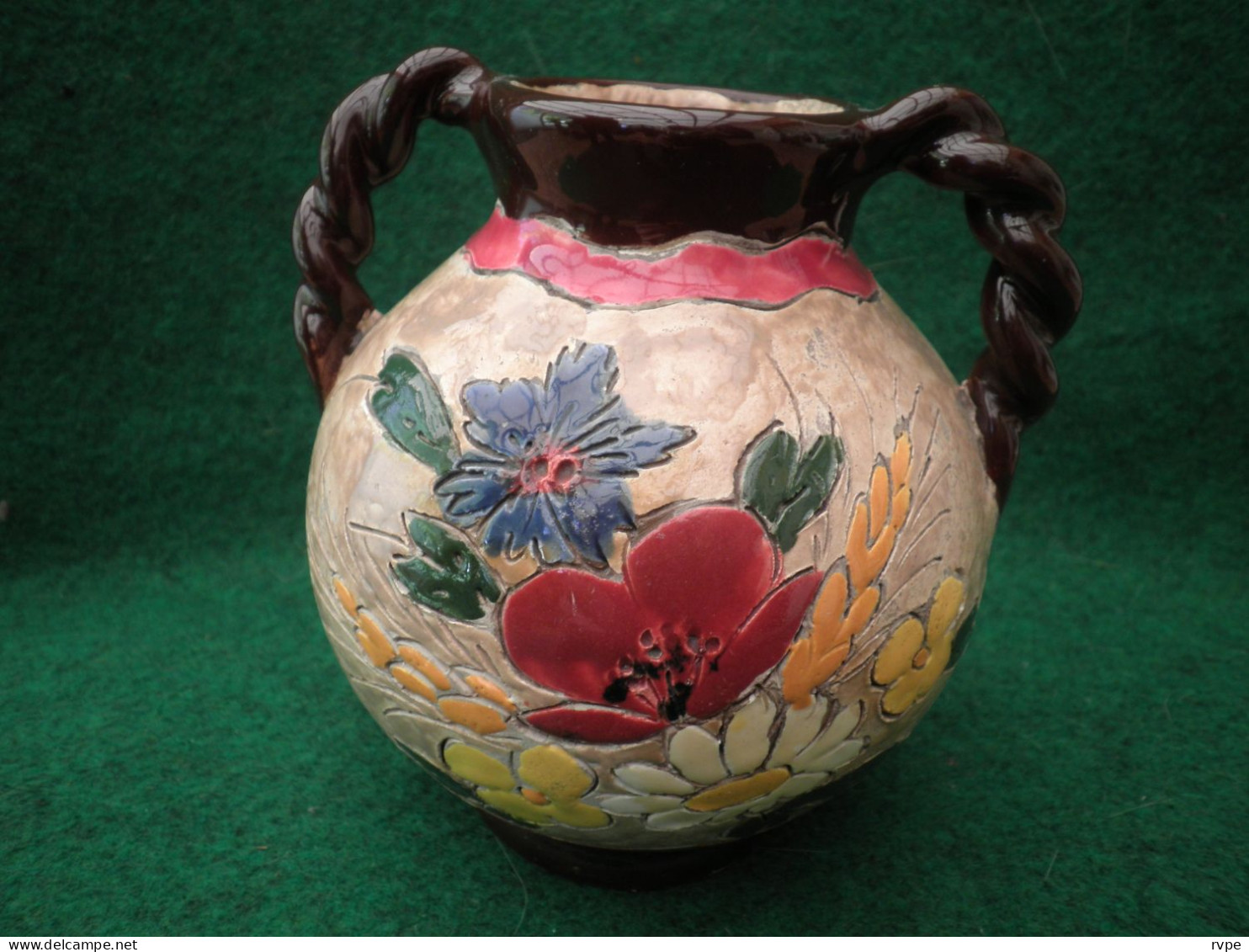 Vase Pot à Décor Floral - Céramique Massier à Vallauris - Hauteur 13,5 Cm - Otros & Sin Clasificación