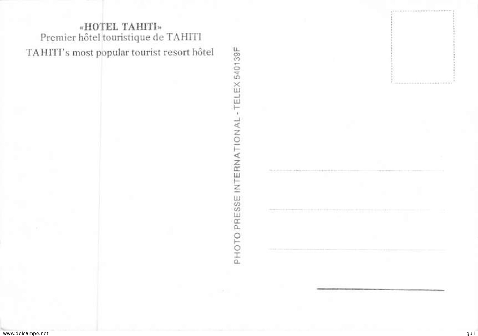 Polynésie Française- HOTEL  TAHITI Premier Hôtel Touristique De Tahiti   * PRIX FIXE - Polynésie Française