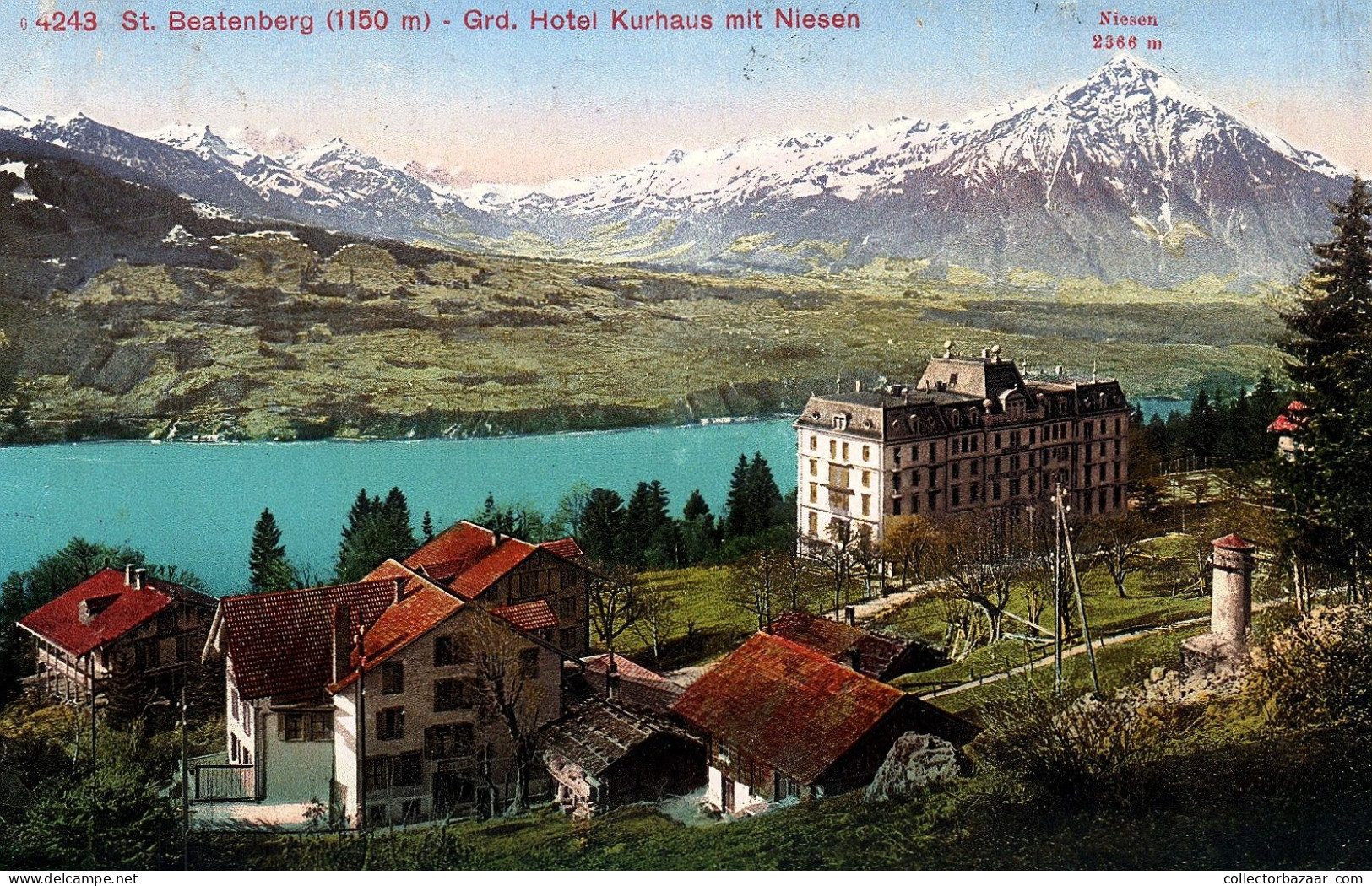 Swiss Alps Hotel River And Village View Real Photo Vintage Postcard - Sonstige & Ohne Zuordnung