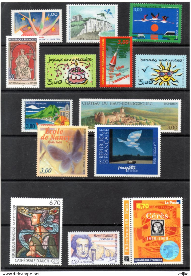 France, MNH, 1999, Michel 3378, 3379, 3381 - 3388, 3392, 3396, 3399, 3340, Lot, C.v. 19 € - Unused Stamps