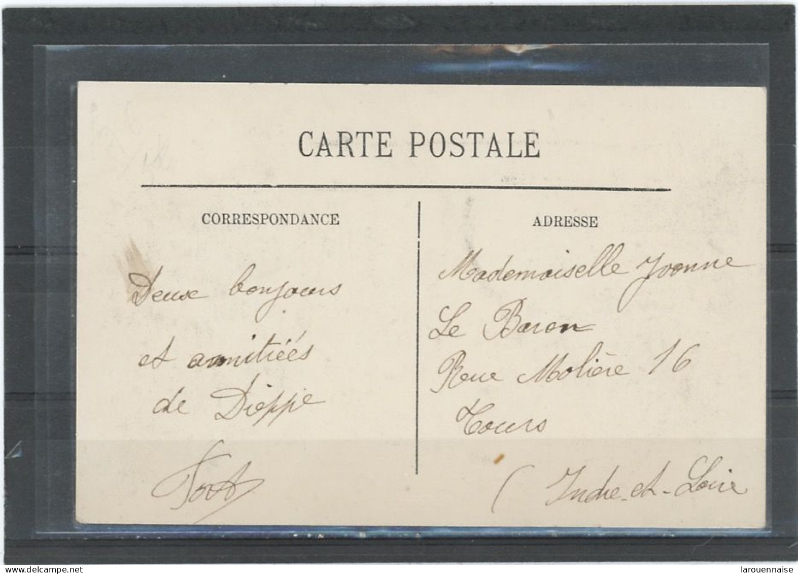 CACHET MILITAIRE -76 DIEPPE -CP- FRAPPE SUP-DOUBLE CERCLE ,VIOLET,39mm- 9è SECTION DE CHEMINS DE FER DE CAMPAGNE* - WW I