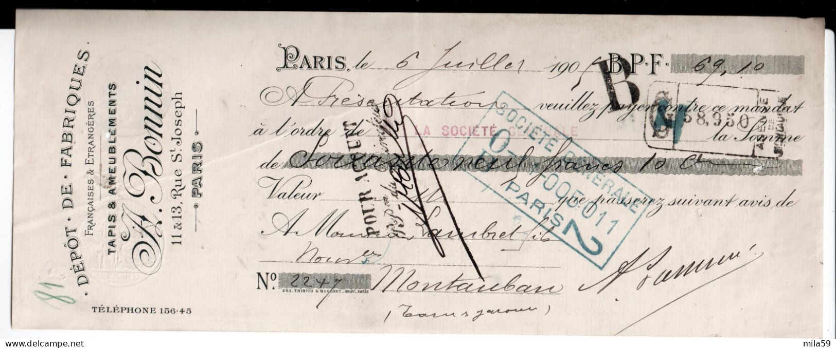 Dépôt De Fabriques A. Bonnin à Paris, Tapis & Ameublements à M. Lambret Fils,  Nouveautés à Montauban. 1905 - 1900 – 1949
