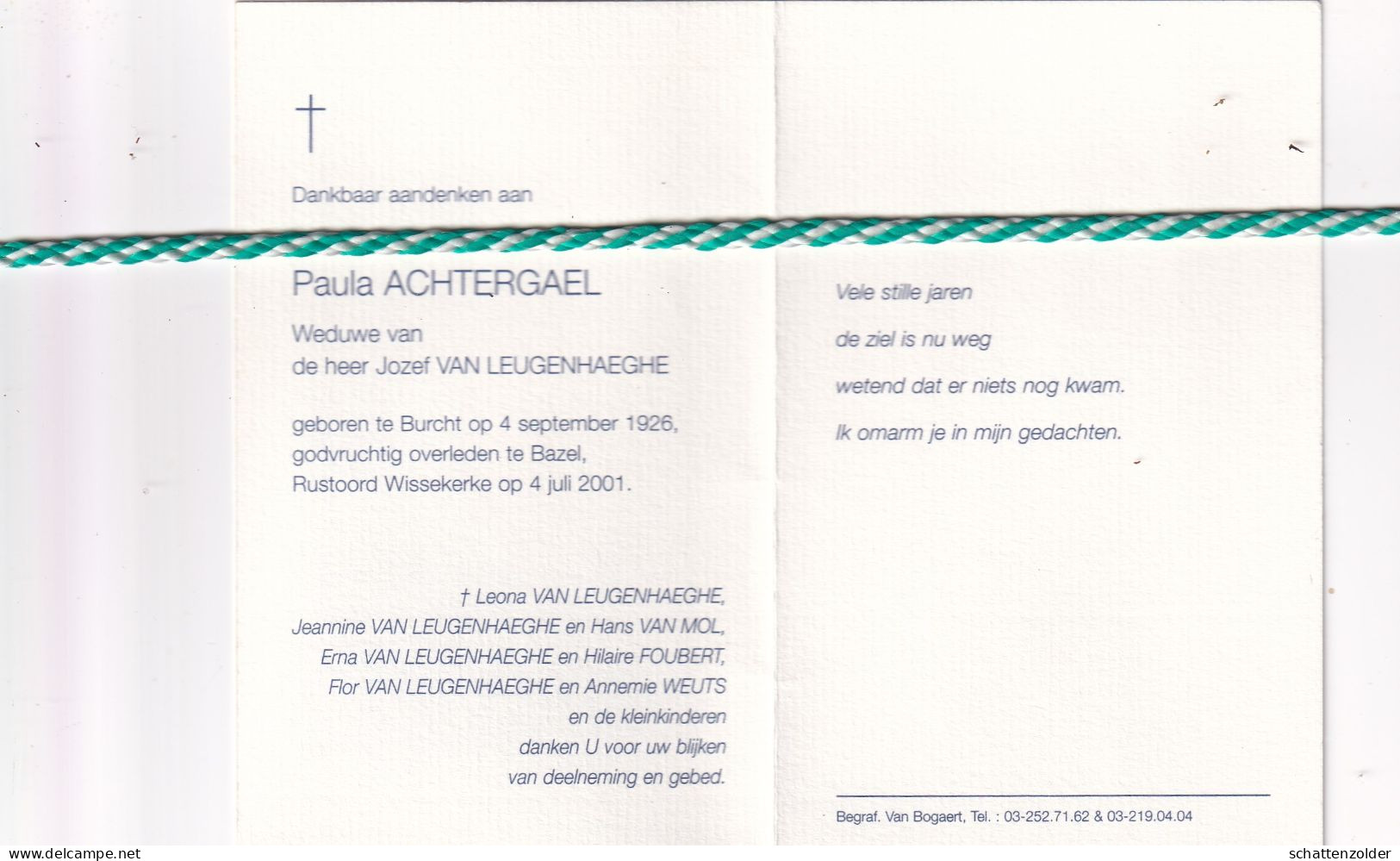 Paula Achtergael-Van Leugenhaeghe, Burcht 1926, Bazel 2001. Tekening - Obituary Notices
