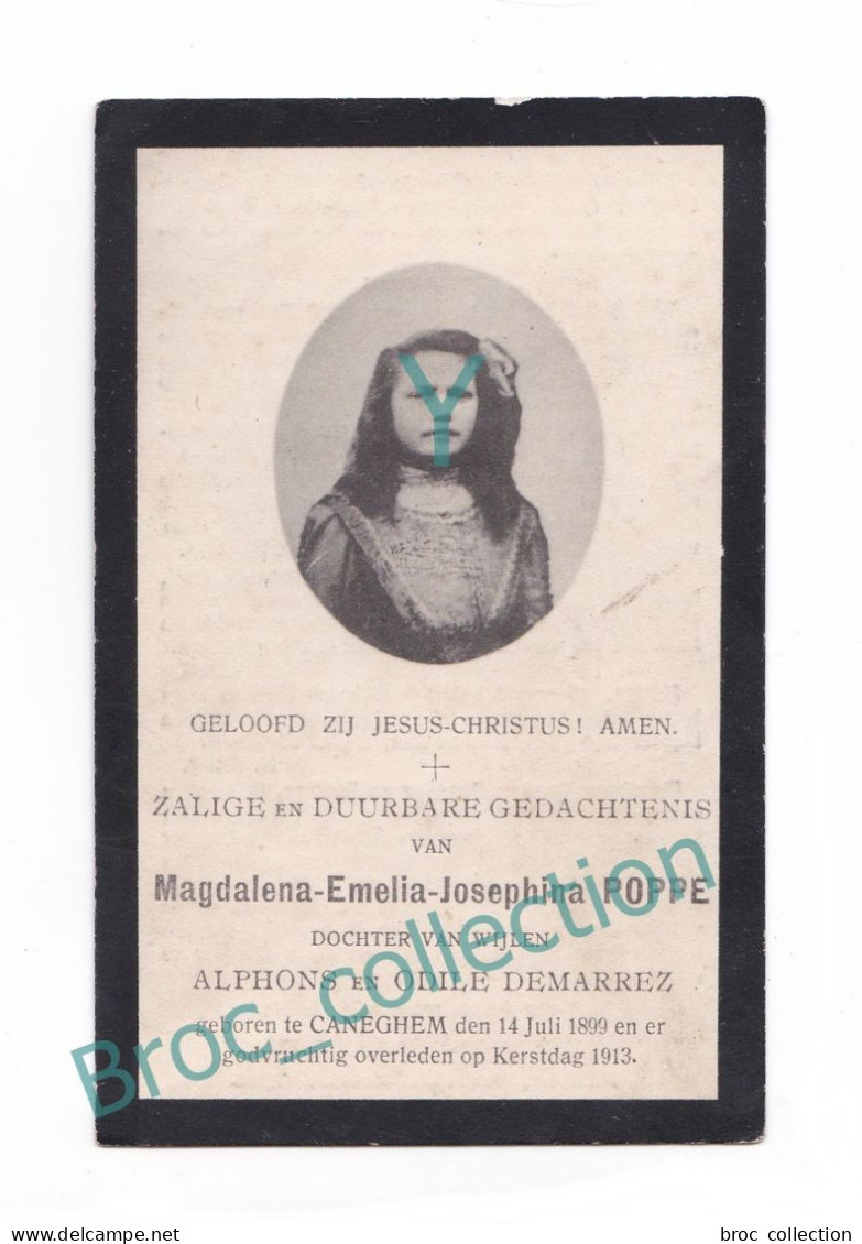 Caneghem, Doodsprentje Van Magdalena Emilia Josephine Poppe (Demarrez), 25/12/1913, 14 Ans, Kind, Enfant, Fillette Décès - Andachtsbilder