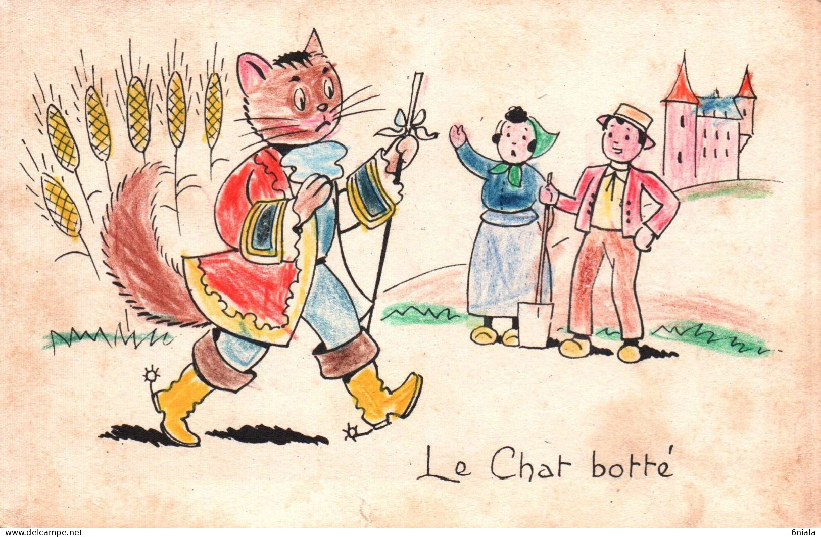 Illustrateur ?  Le Chat Botté  ( Carte Coloriée ? )  ( 21627 ) Fente 6mm Sur Le Bas - Unclassified