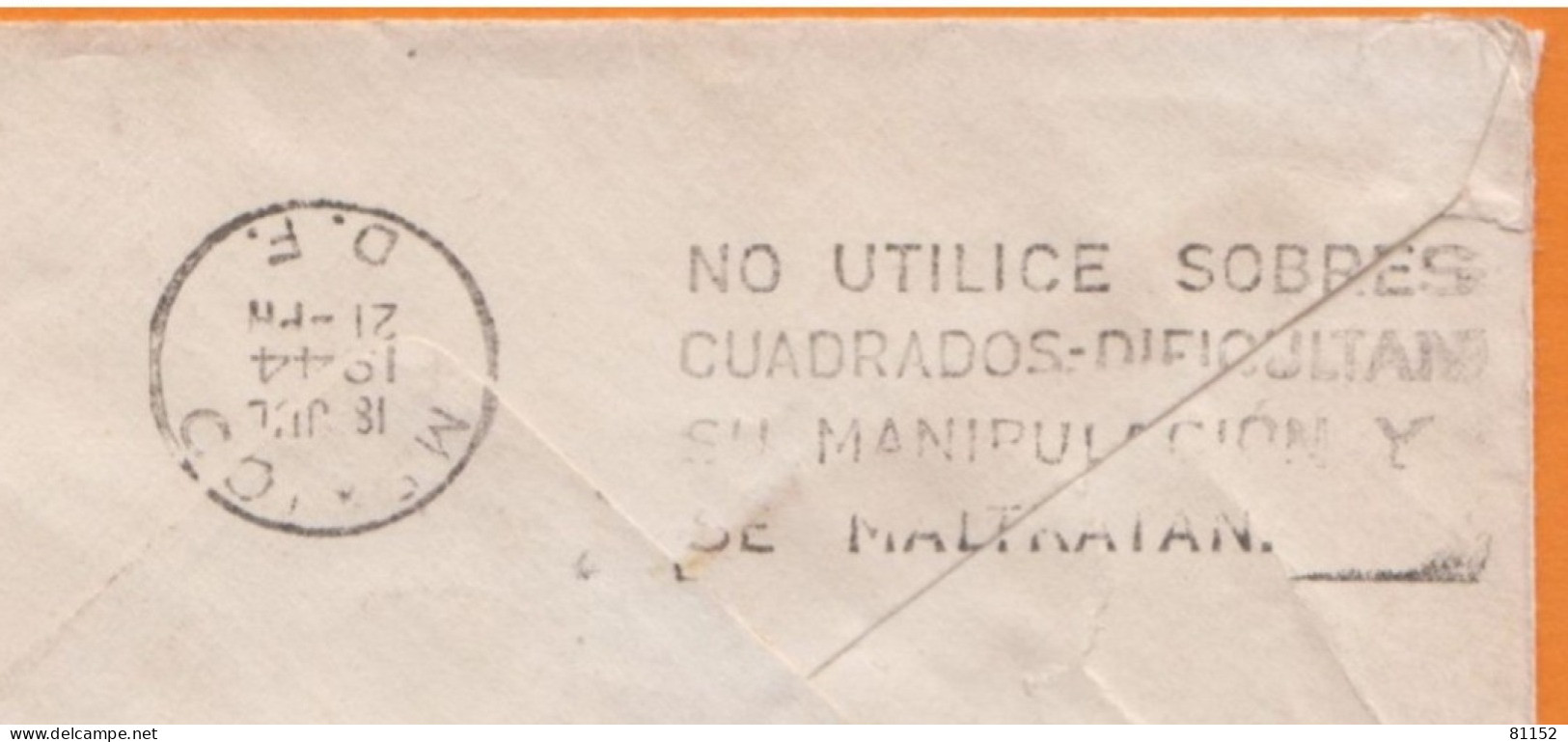 Lettre De NEW ORLEANS  1944 Avec  " Censure "   Pour MEXICO   En Poste Aérienne 10c - Cartas & Documentos