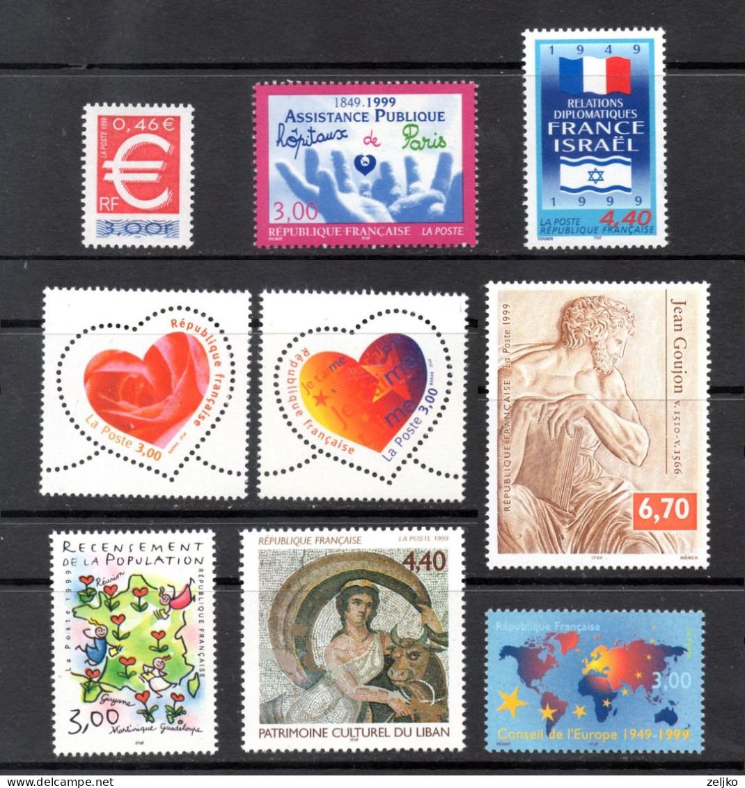 France, MNH, 1999, Michel 3356 - 3360, 3364 - 3366, 3370, Lot, C.v. 12 € - Nuovi