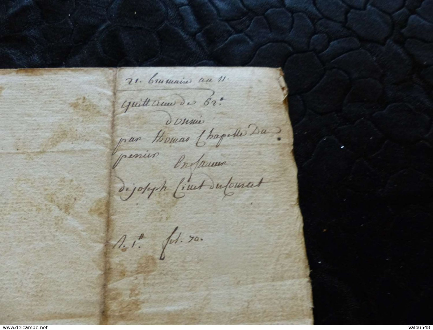 VP-89 , Document Manuscrit, Datant Du 21 Brumaire De L'an 11, 1802,  Quiitance De 62F - Manuskripte