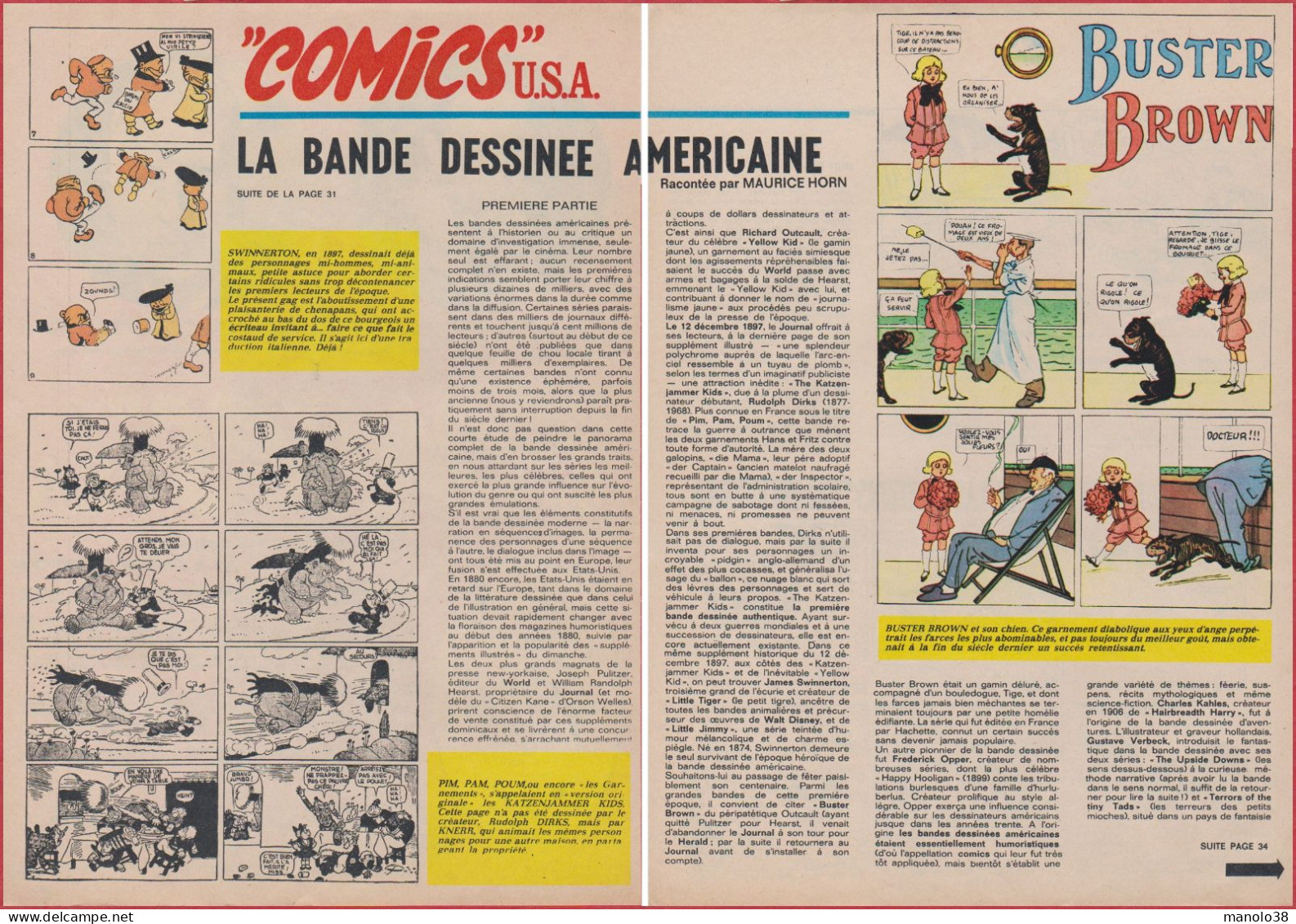 Comics USA. La Bande Dessinée Américaine. BD. Reportage De Maurice Horn. 1er Chapitre; Les Origines. 1970. - Historische Documenten