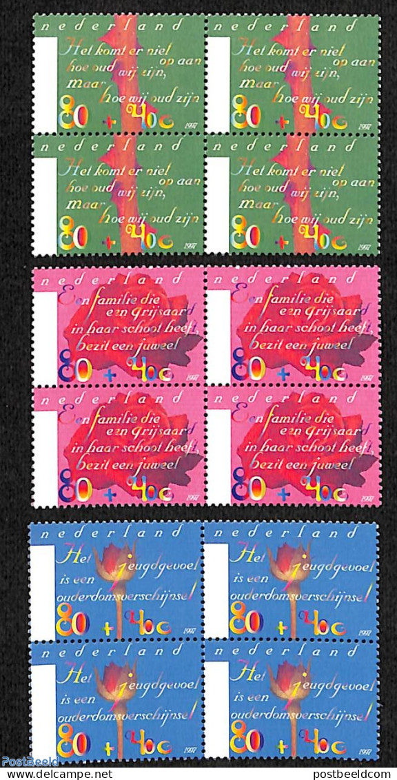 Netherlands 1997 Summer Welfare 3v Blocks Of 4 [+], Mint NH, Nature - Flowers & Plants - Unused Stamps