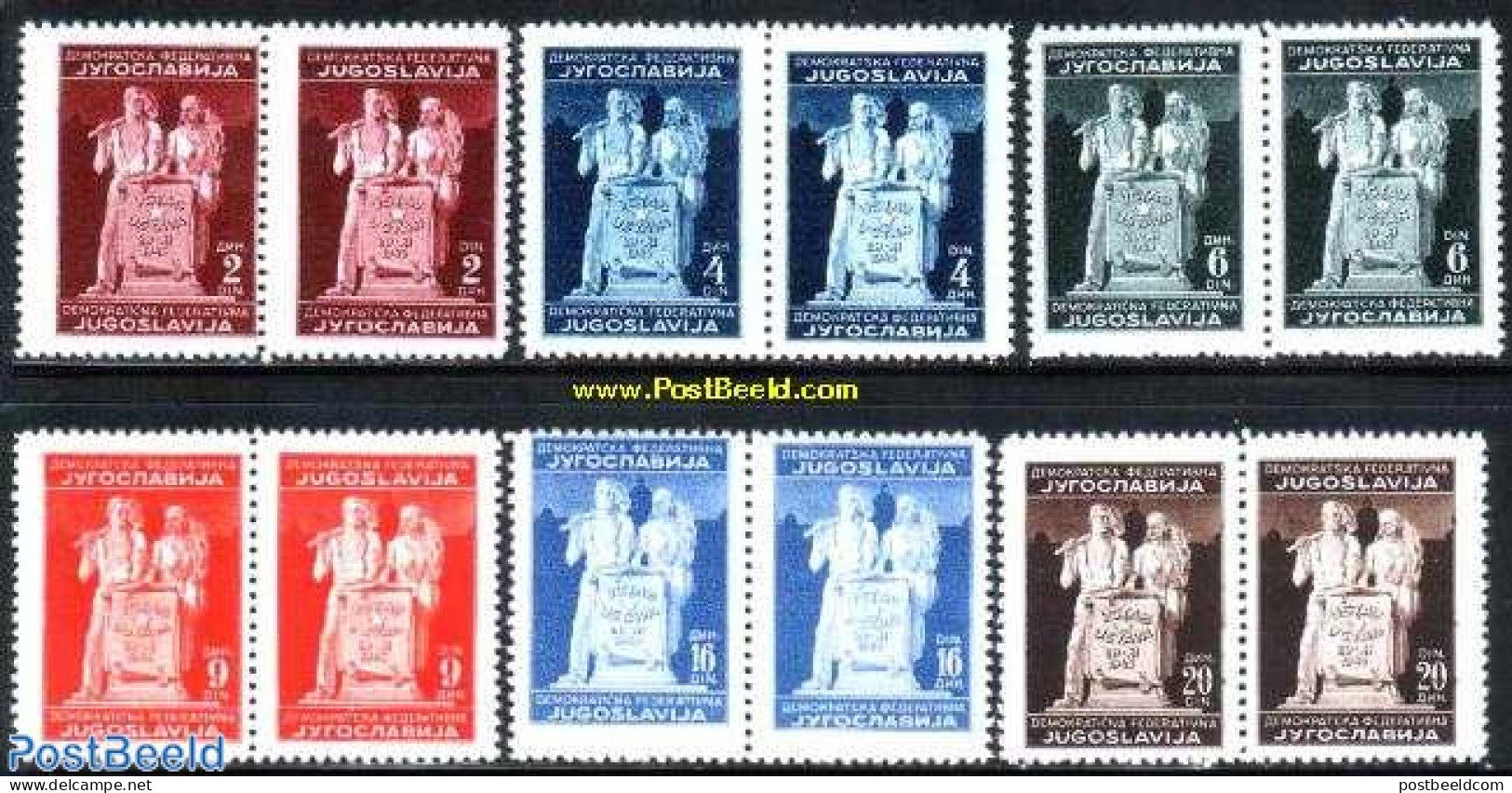 Yugoslavia 1945 Republic 6x2v [:], Mint NH, Art - Sculpture - Unused Stamps