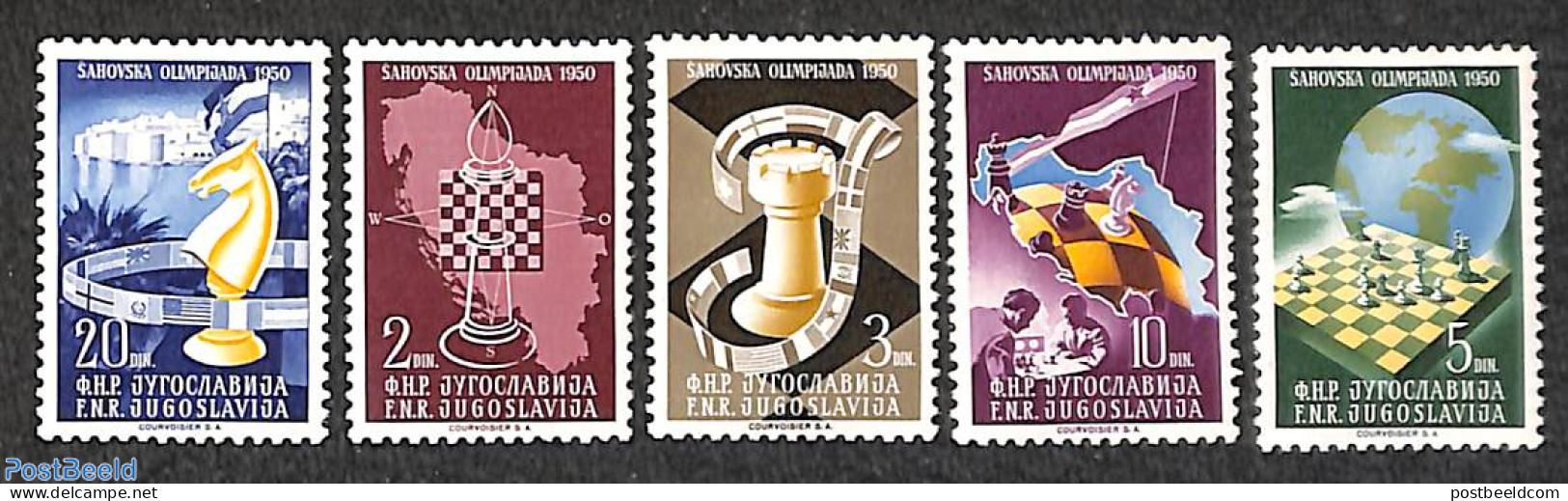 Yugoslavia 1950 Chess Olympics 5v, Mint NH, Sport - Various - Chess - Maps - Ongebruikt