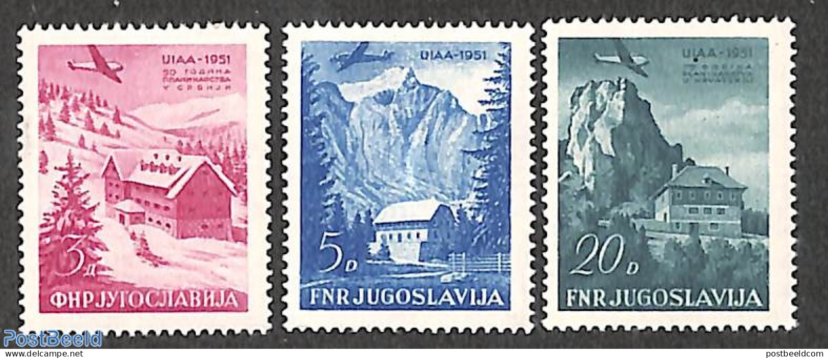 Yugoslavia 1951 Alpinists Ass. 3v, Mint NH, Sport - Transport - Various - Mountains & Mountain Climbing - Aircraft & A.. - Ungebraucht