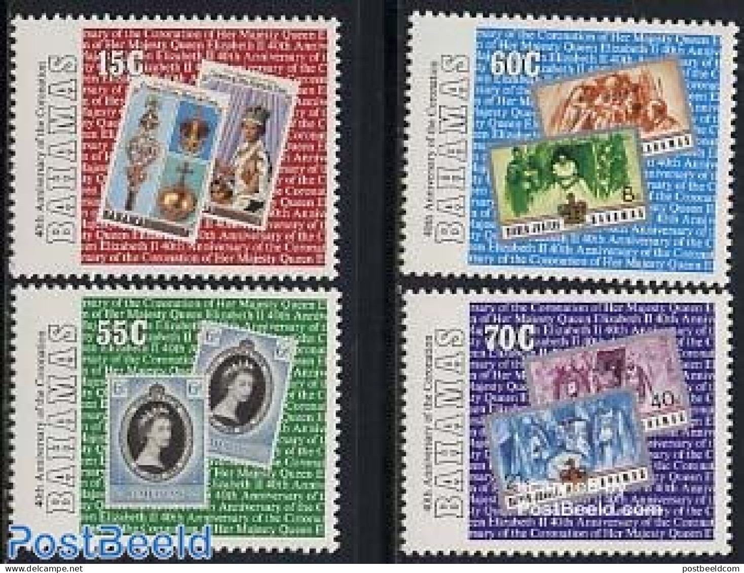 Bahamas 1993 Coronation Anniversary 4v, Mint NH, History - Kings & Queens (Royalty) - Stamps On Stamps - Königshäuser, Adel