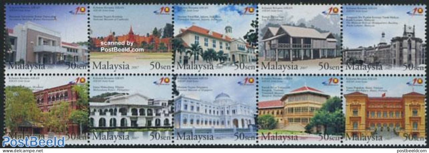 Malaysia 2007 ASEAN Joint Issue 10v [++++], Mint NH, Various - Joint Issues - Art - Architecture - Gemeinschaftsausgaben